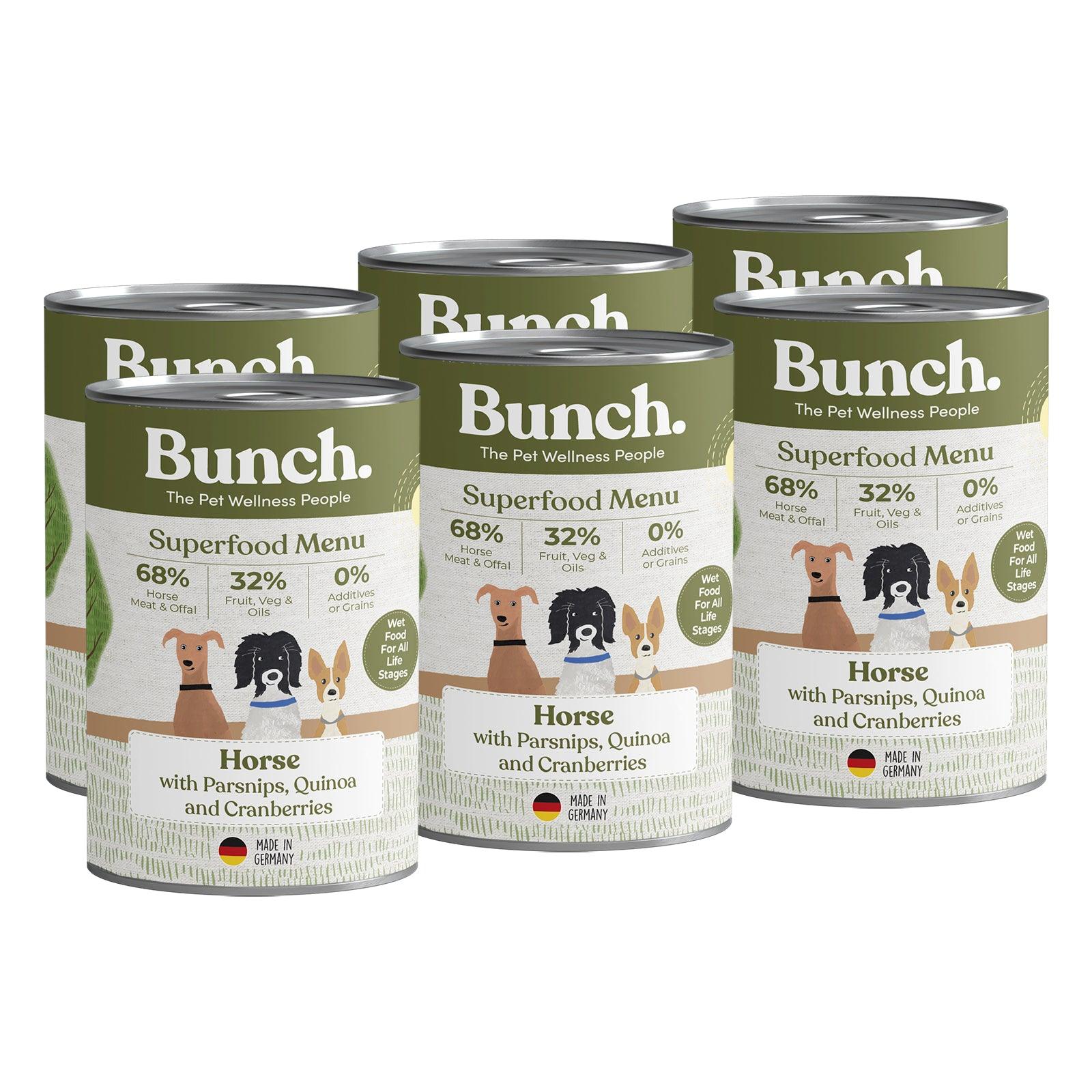(6 x 400g) Bunch - Menu humide Cheval avec panais, quinoa et airelles