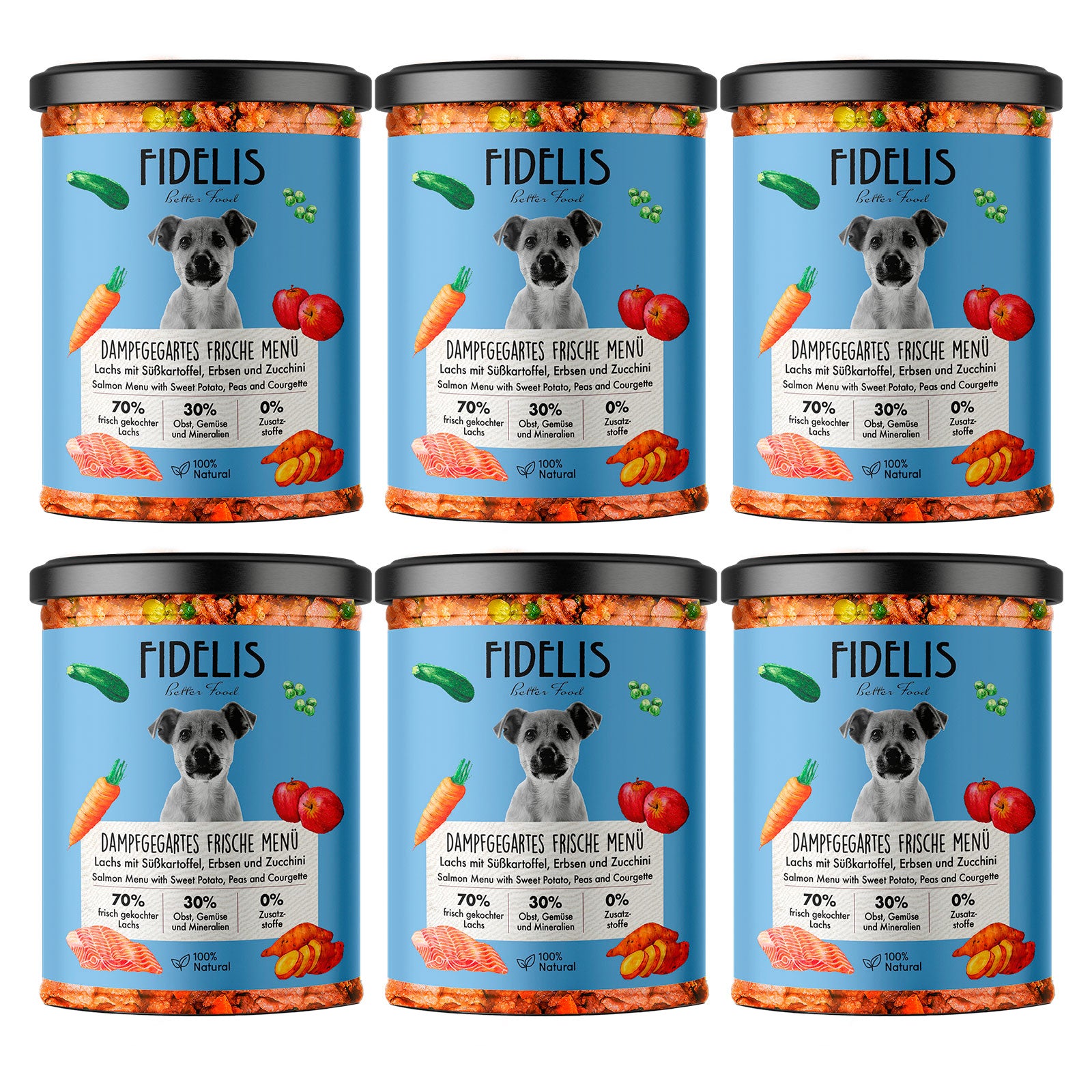 (Tray) 6 x Frische Menü Lachs mit Süßkartoffel (im Glas)