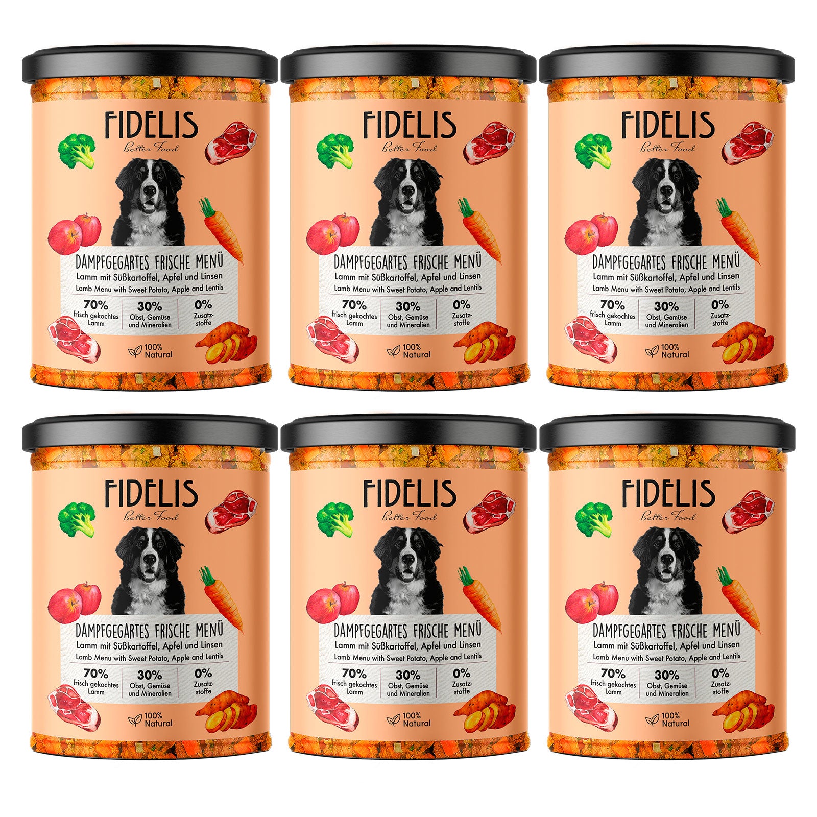 (Tray) 6 x Frische Menü Lamm mit Süßkartoffel (im Glas)