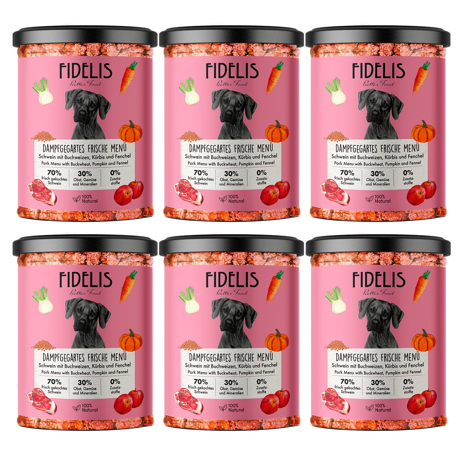 (Tray) 6 x Frische Menü Schwein mit Buchweizen (im Glas)