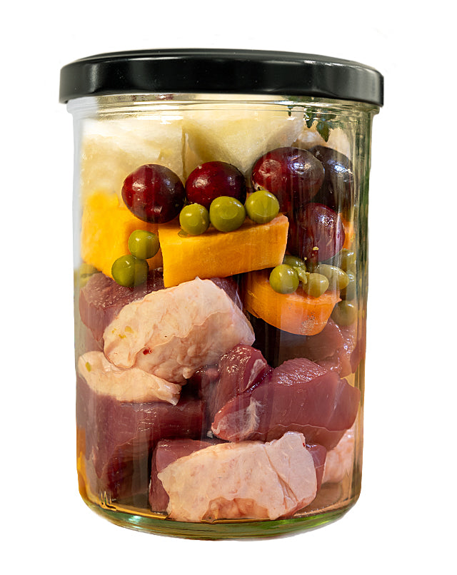 6 x gekochtes Frische-Menü Ente mit Süßkartoffel, Birne und Cranberries (Glas)
