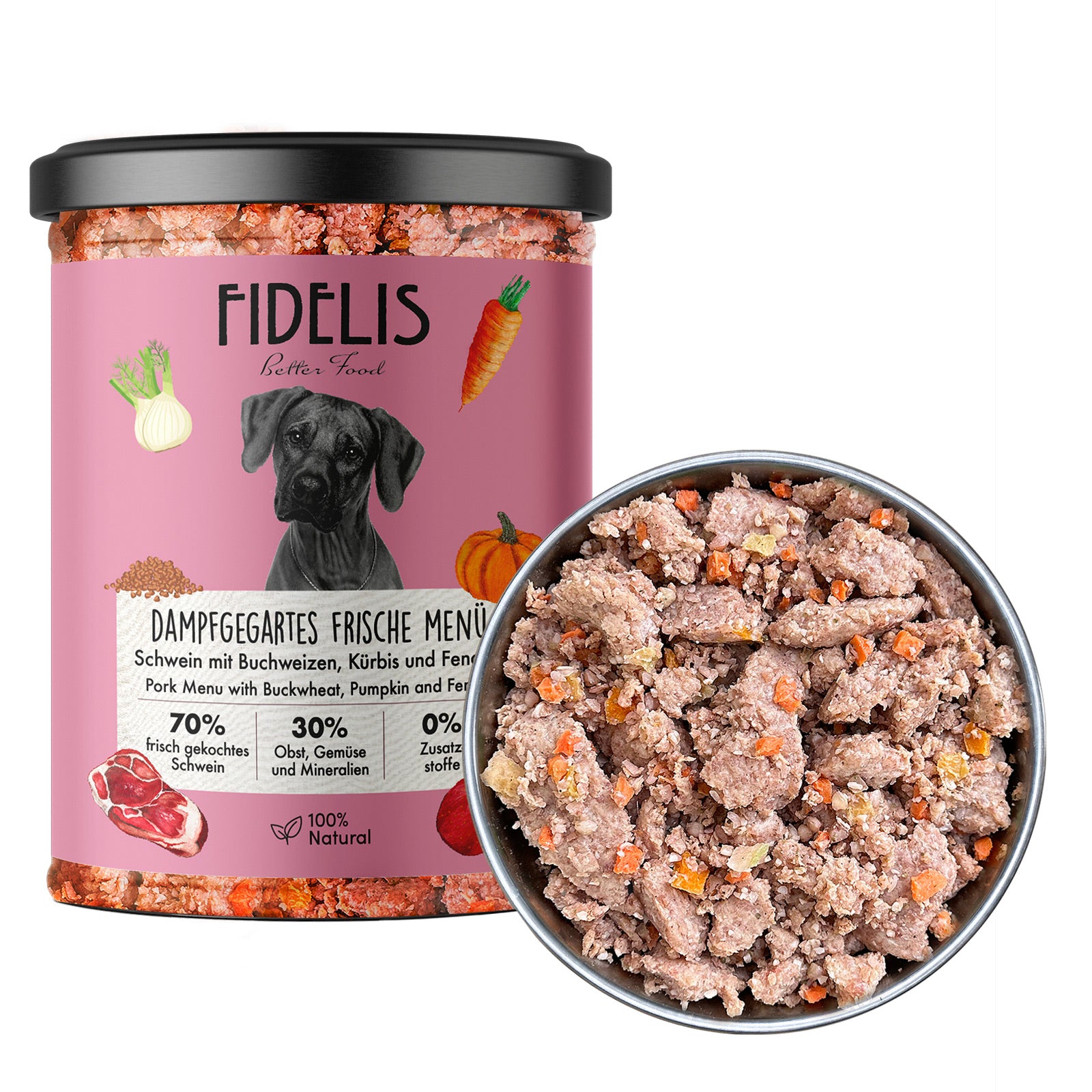 (Tray) 6 x Frische Menü Schwein mit Buchweizen (im Glas)