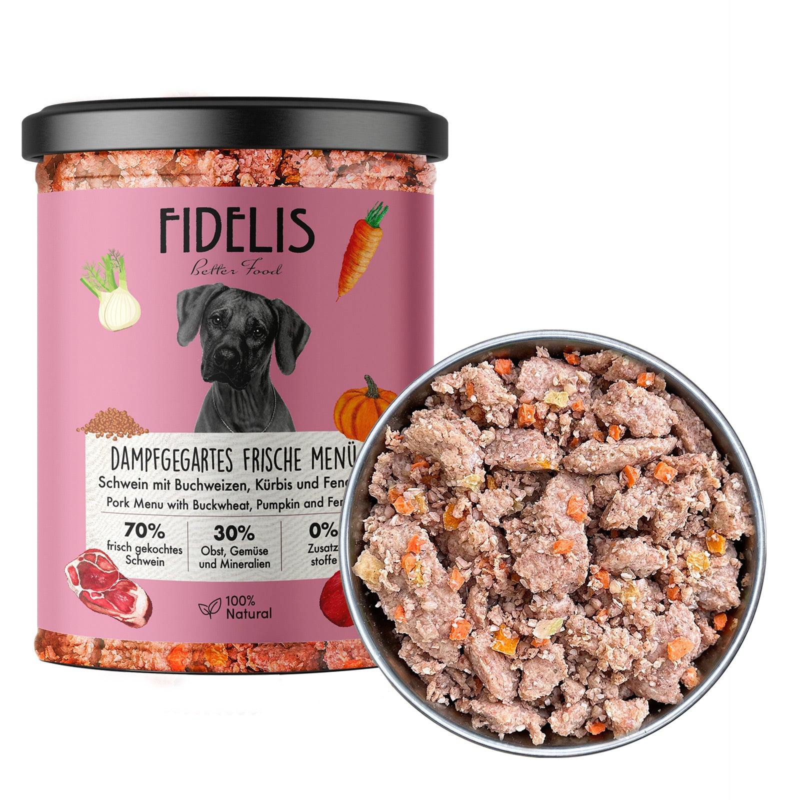 6 x gekochtes Frische-Menü Schwein mit Buchweizen, Kürbis und Fenchel (Glas)