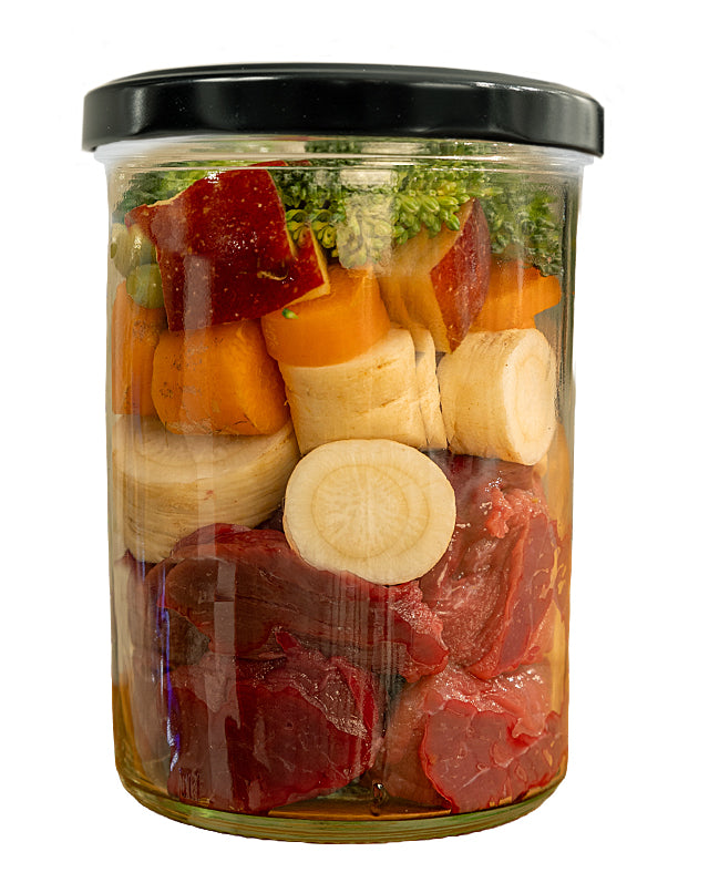 6 x gekochtes Frische-Menü Pferd mit Pastinake, Karotte und Brokkoli (Glas)