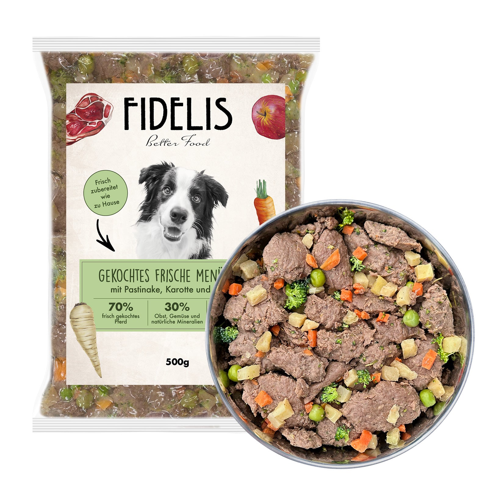 Cavallo fresco cotto con pastinaca, carota e broccoli (500g)