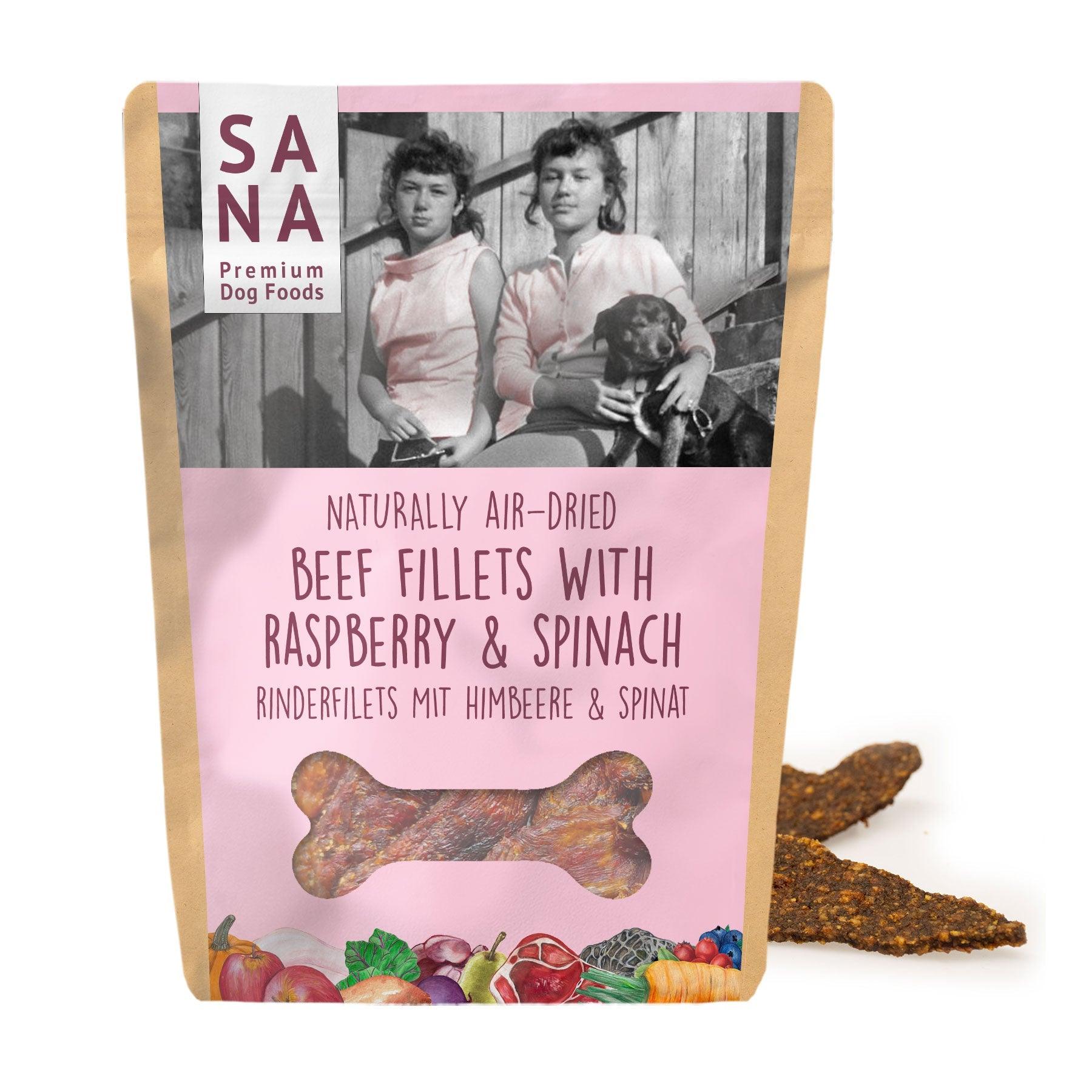 Rinderfilets mit Himbeeeren & Spinat (100g)