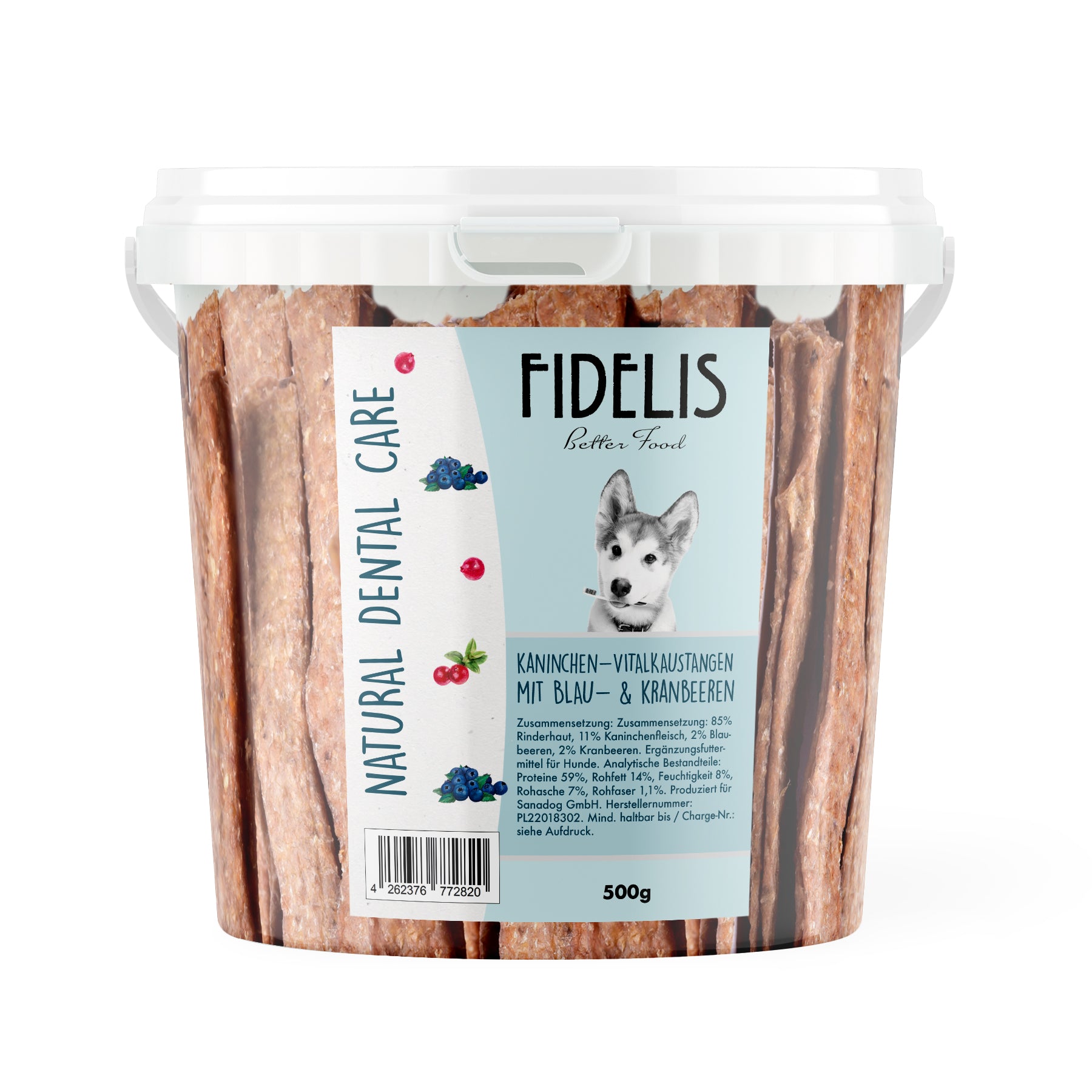 Vitalkaustange Kaninchen mit Blau- und Kranbeeren (500g-Eimer)