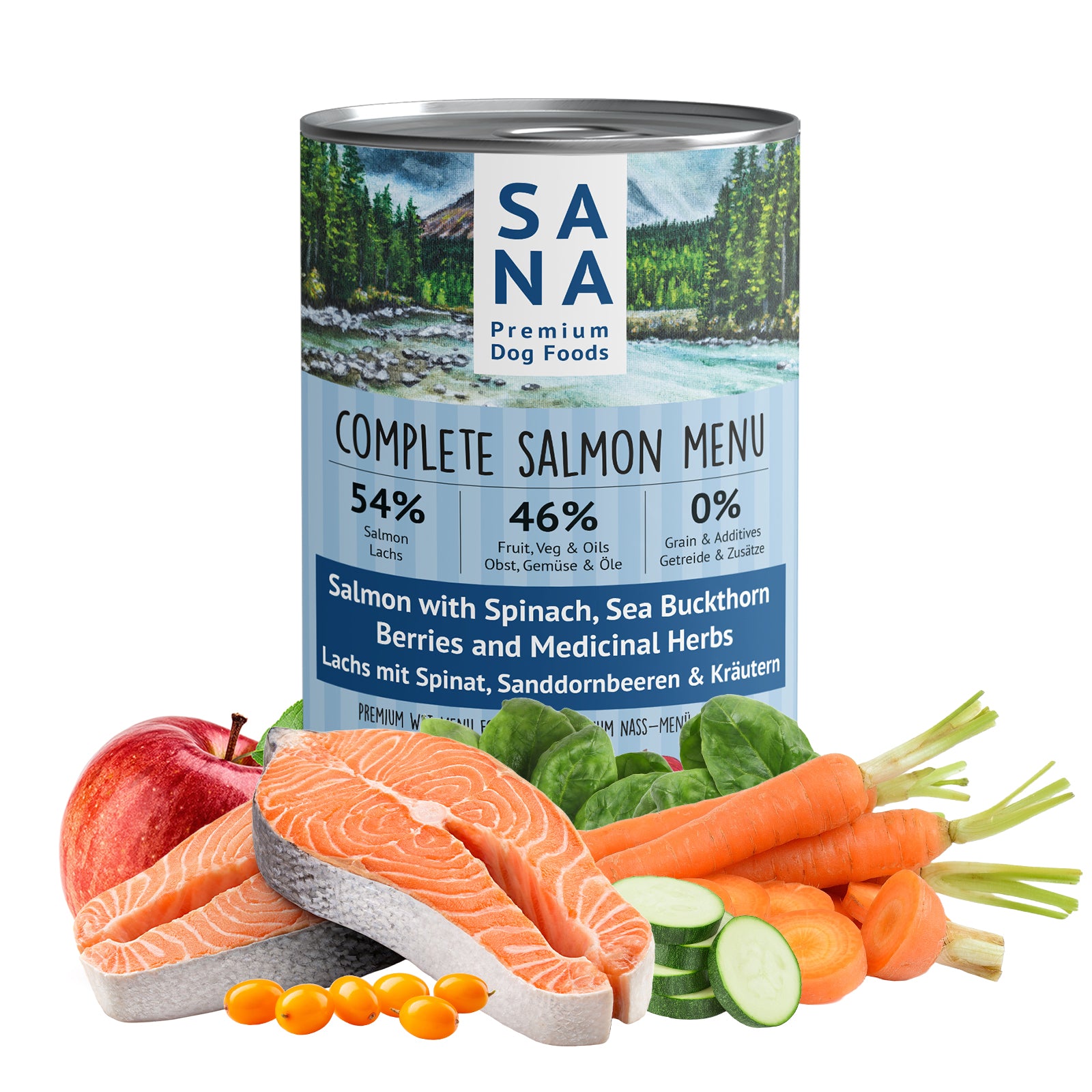 (6 x 400g) Menu humide Saumon aux épinards, baies d'argousier & fines herbes