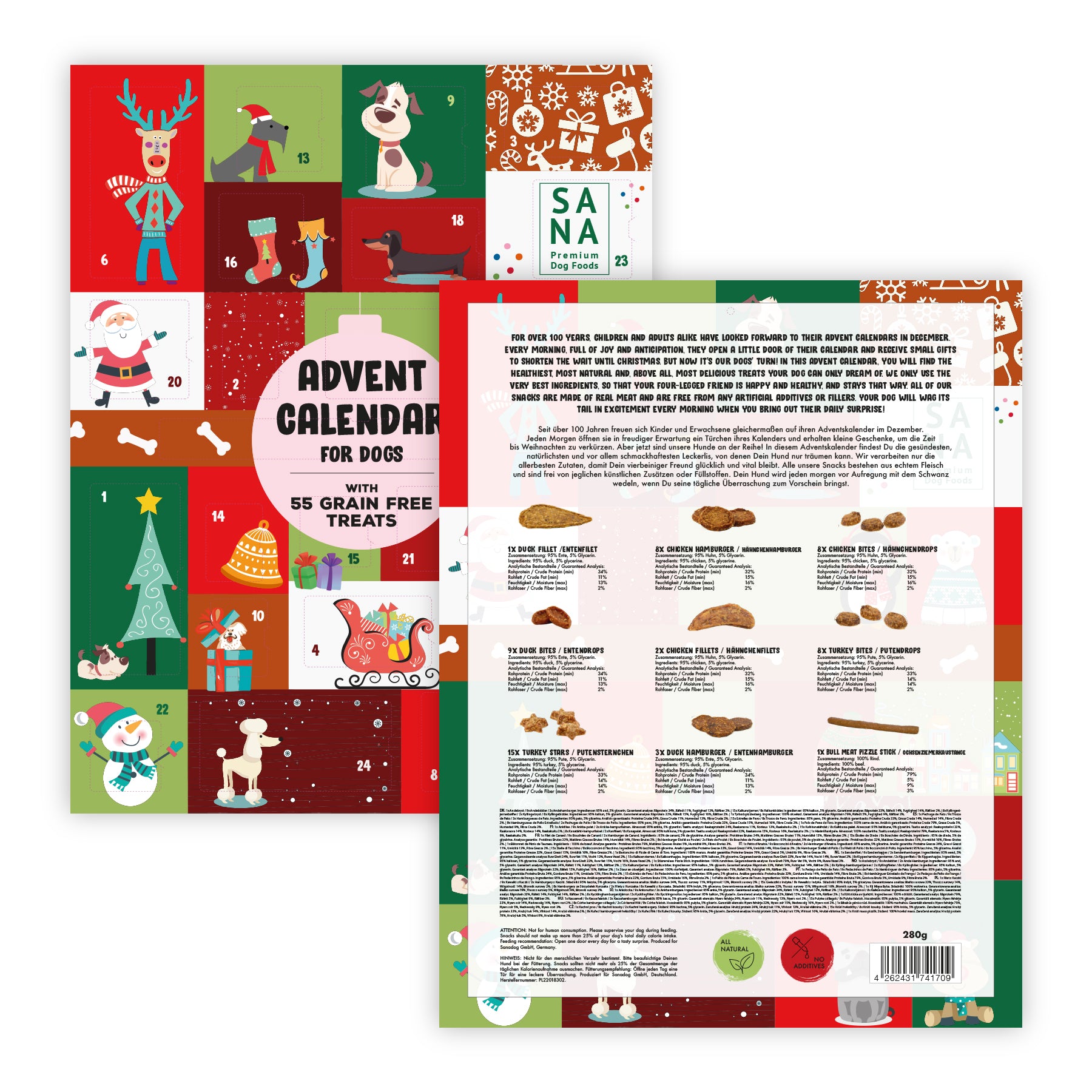 10 x XL-Adventskalender für Hunde "SANA" (53 x 42 cm)