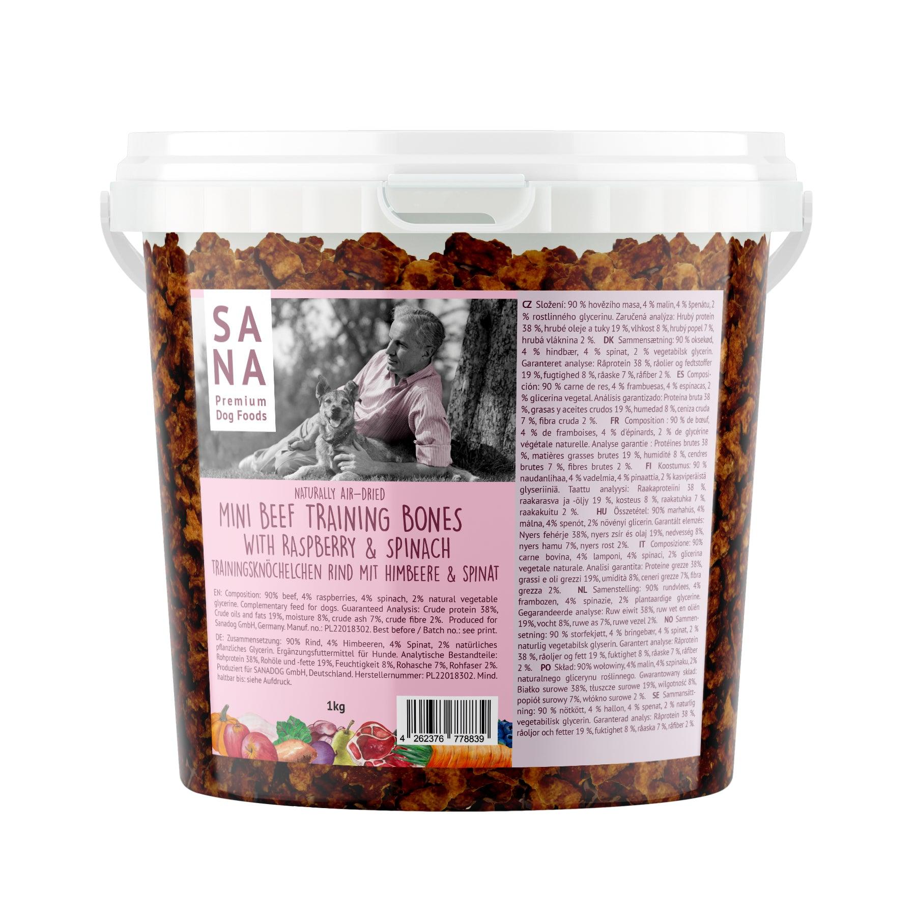Trainingsknöchelchen Rind mit Himbeeren und Spinat (1kg-Eimer)