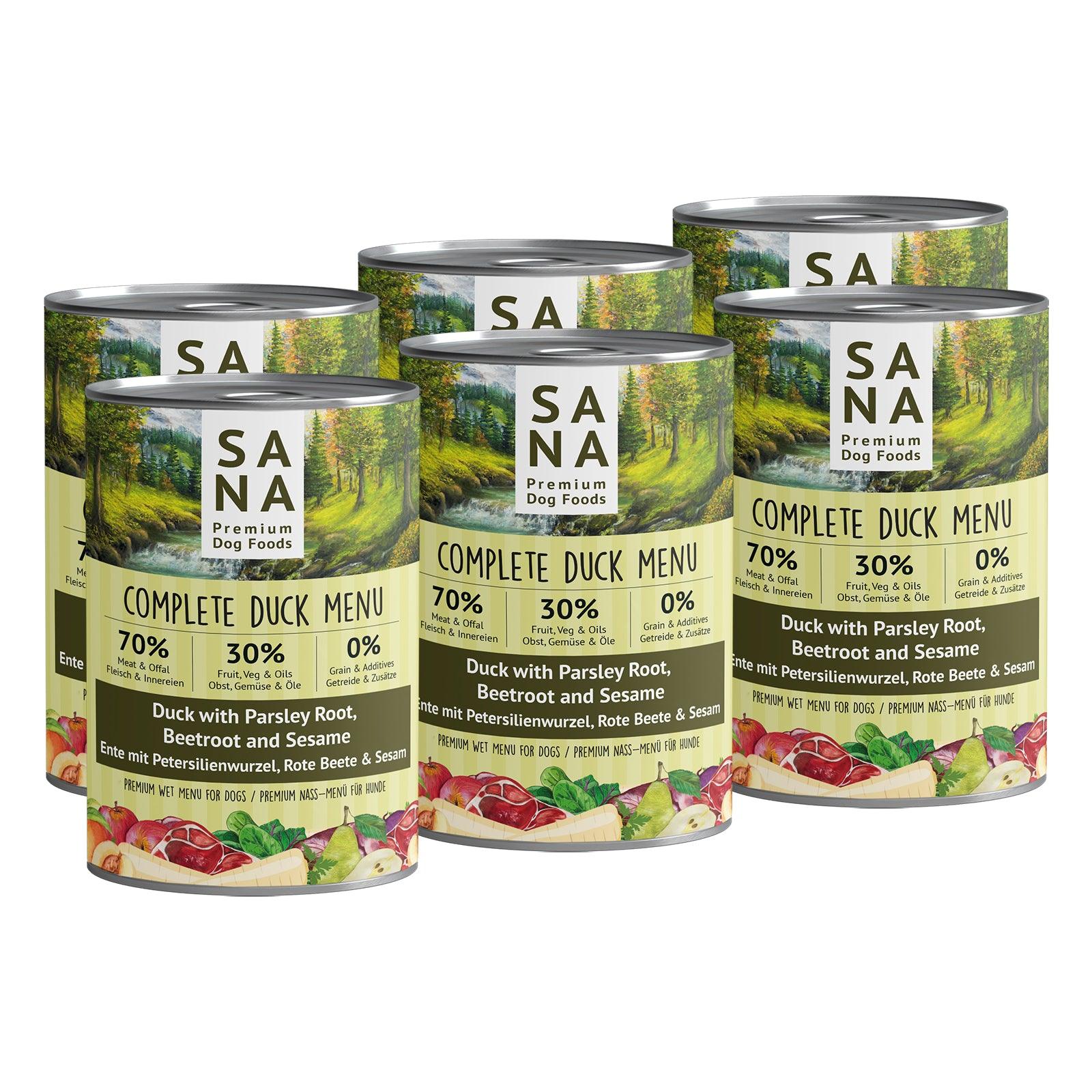 (6 x 400g) Nass-Menü Ente mit Petersilienwurzel, Rote Beete & Sesam