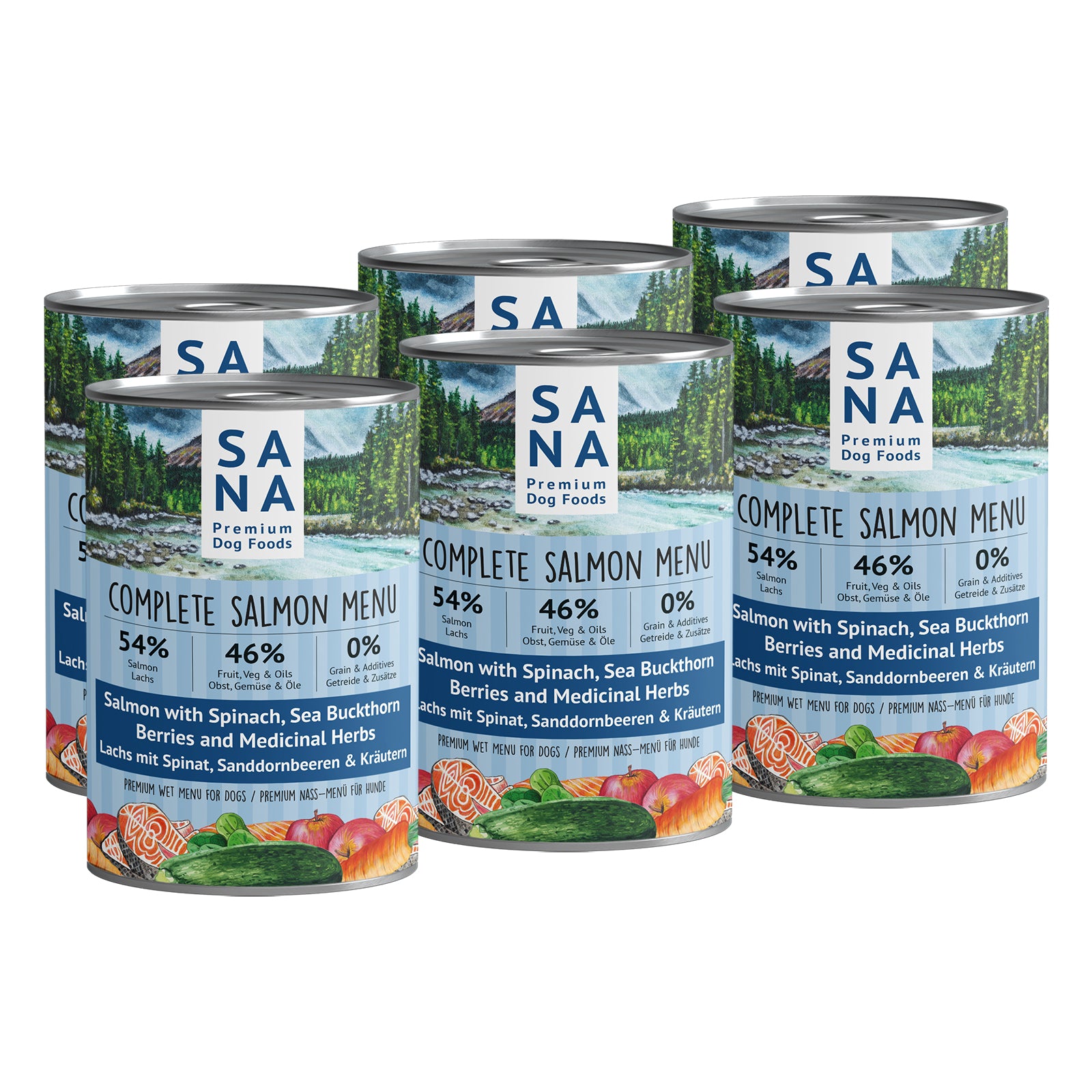 (6 x 400g) Menu humide Saumon aux épinards, baies d'argousier & fines herbes