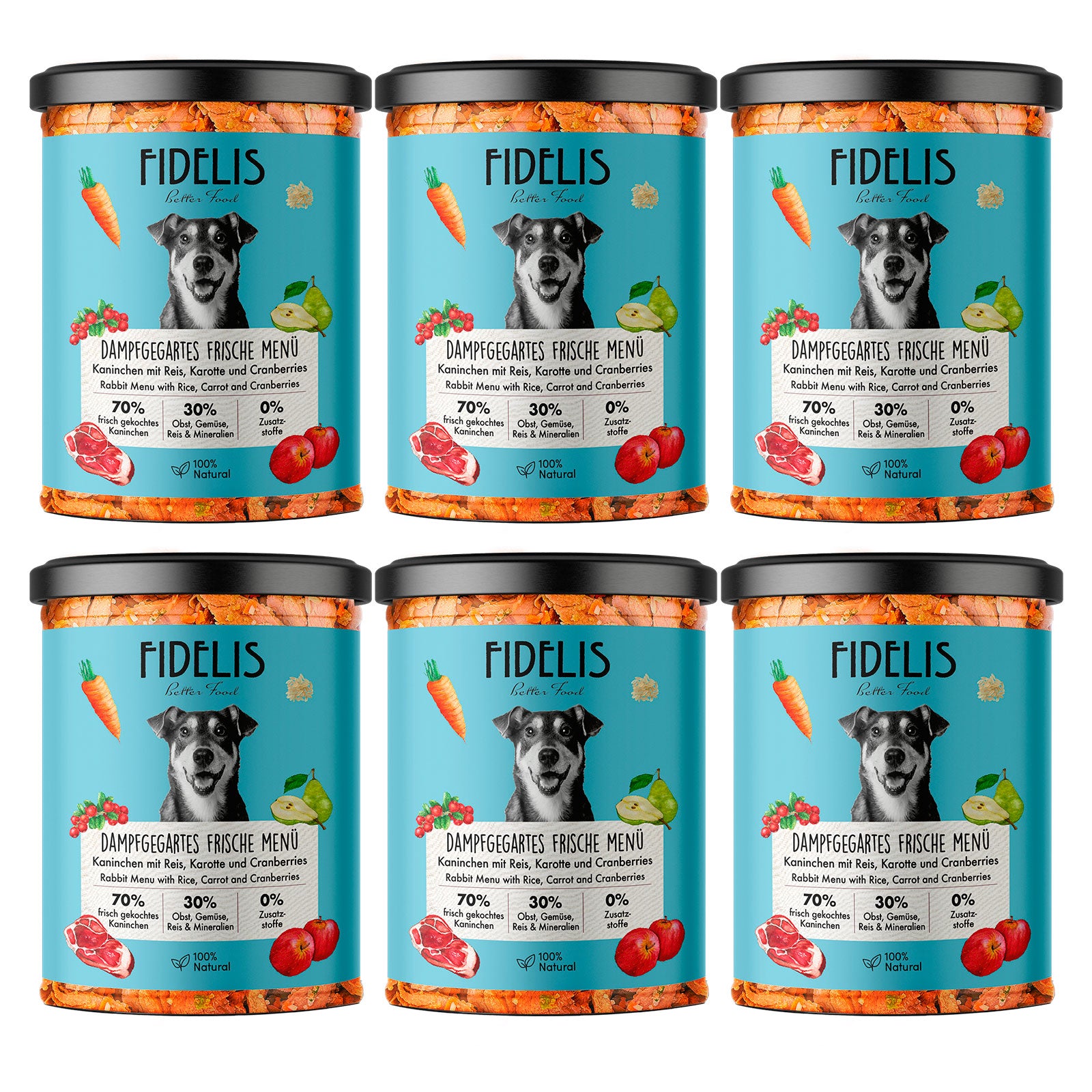(Tray) 6 x Frische Menü Kaninchen mit Reis (im Glas)