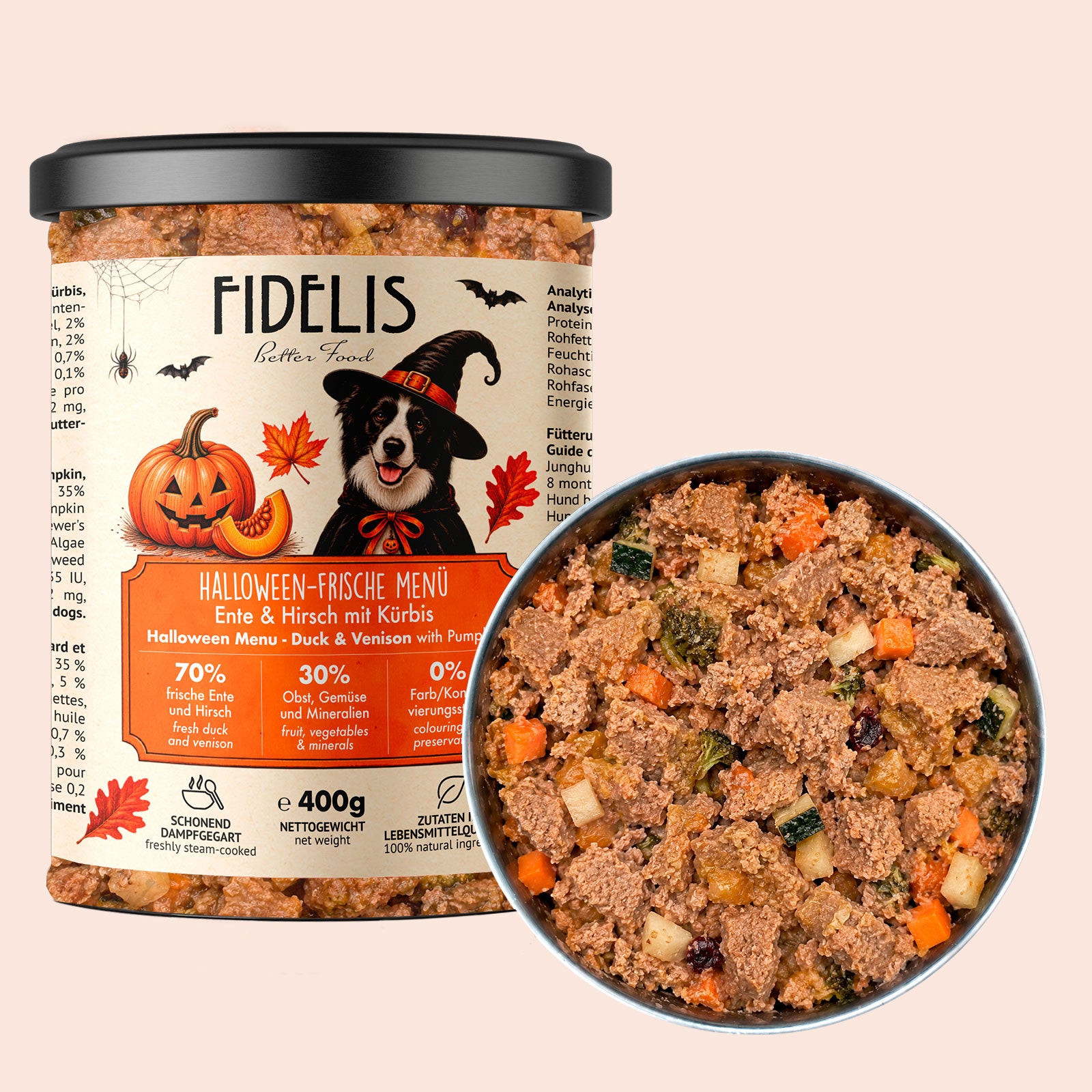 6 x 400g Halloween-Menü Ente und Hirsch mit Kürbis (im Glas)