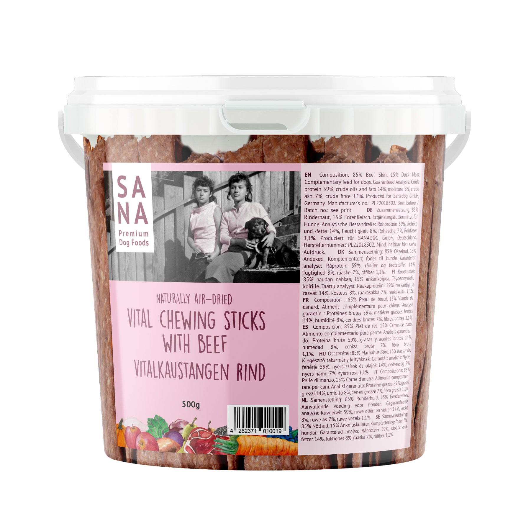 Sana Rind Vitalkaustange Rind (500g-Eimer) – Sanadog