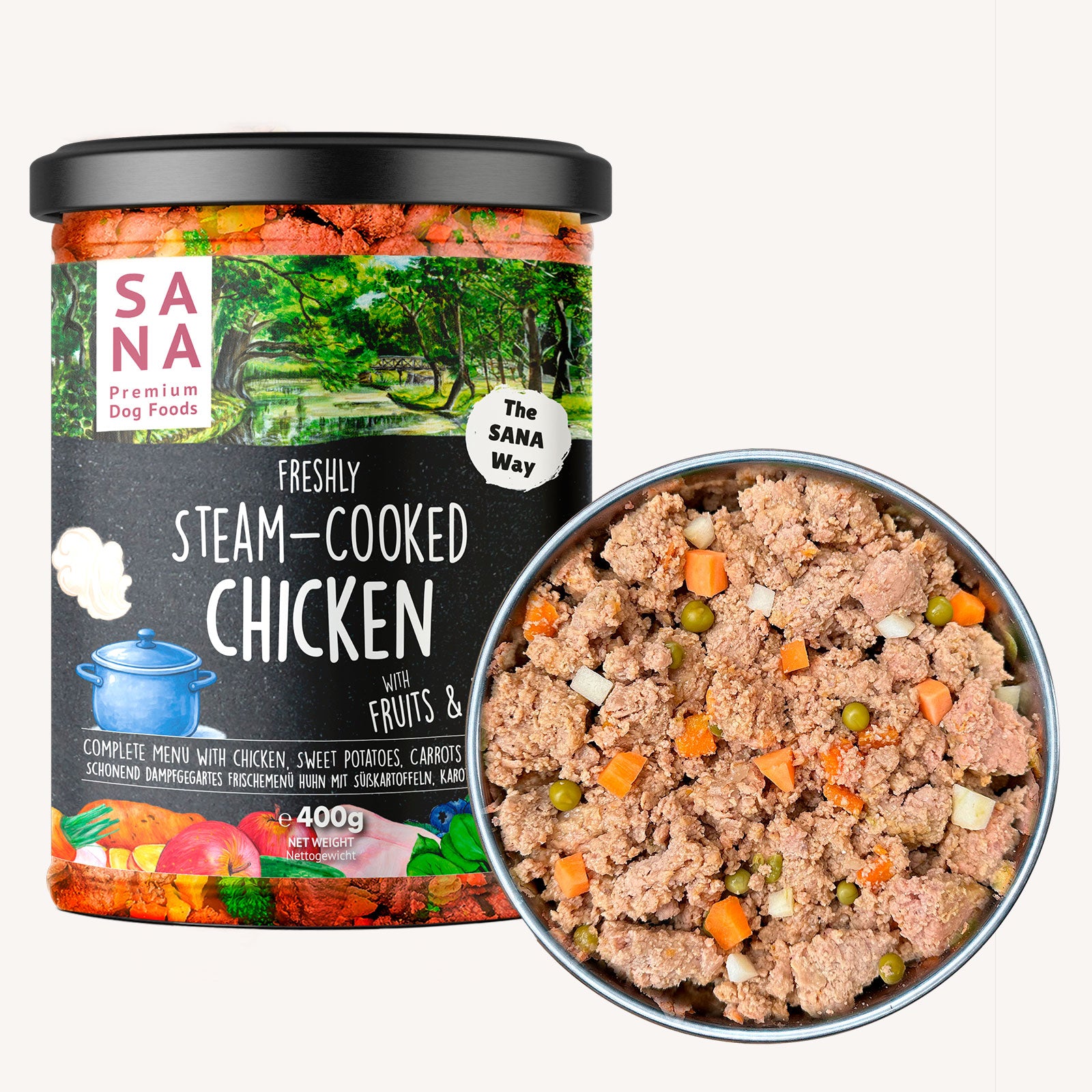 6 x 400g Huhn mit Süßkartoffel, Karotte und Zucchini (im Glas)