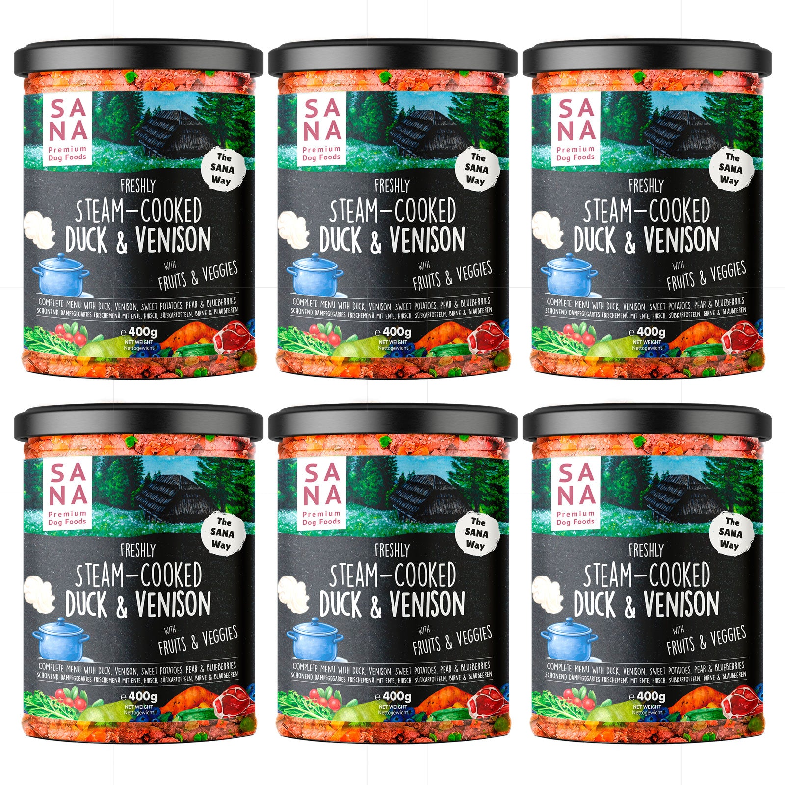 (Pallets) 6 x 400g Ente & Hirsch mit Süßkartoffel und Blaubeeren (im Glas)