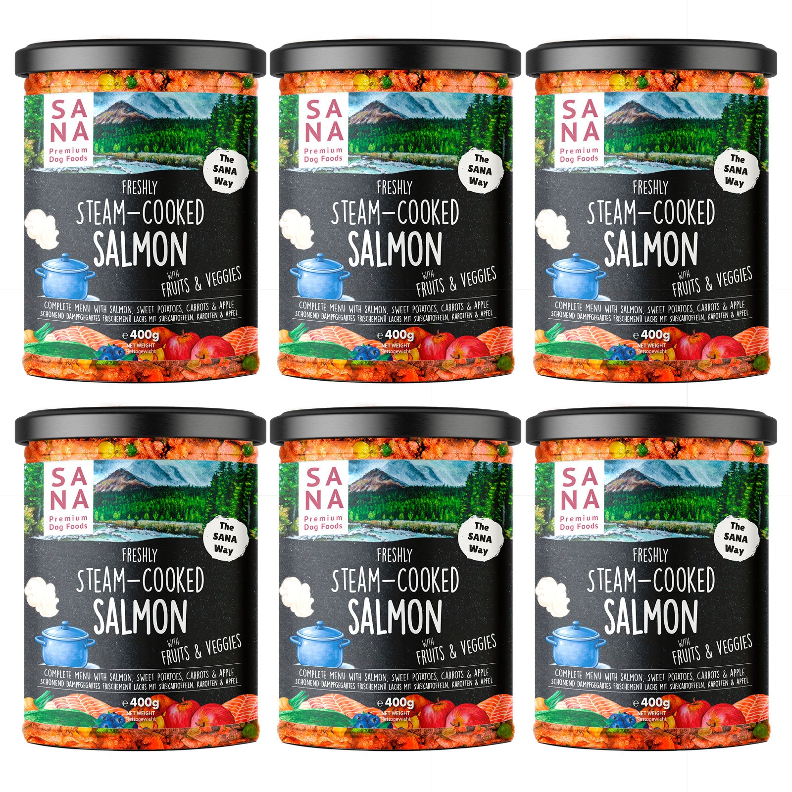 (Pallets) 6 x 400g Lachs mit Süßkartoffel und Apfel (im Glas)